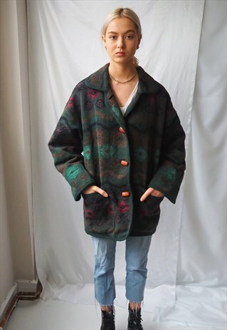 VINTAGE GREEN PATTERNED WOOL COAT