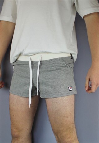 VINTAGE FILA SHORTS IN GREY WITH POCKETS, EMBROIDERED LOGO A