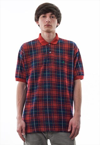 VINTAGE POLO RALPH LAUREN 90S RED BLUE CHECKED SHORT SLEEVE
