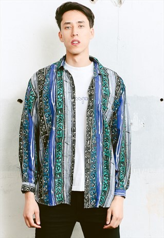 VINTAGE AZTEC PATTERNED SILK SHIRT