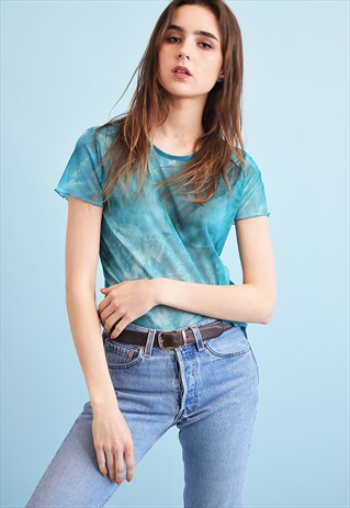 90'S RETRO KITSCH MONOCHROME SHEER MESH TOP