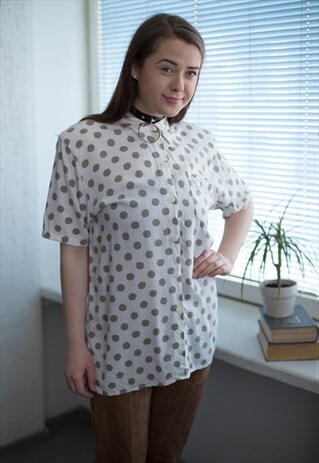 VINTAGE 80'S BEIGE PATTERNED SHORT SLEEVED SHIRT