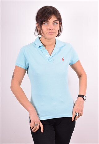 POLO RALPH LAUREN WOMENS VINTAGE POLO SHIRT MEDIUM BLUE 90S
