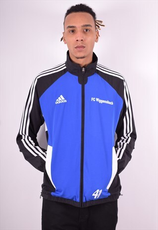 ADIDAS MENS VINTAGE TRACKSUIT TOP JACKET MEDIUM BLUE 90'S