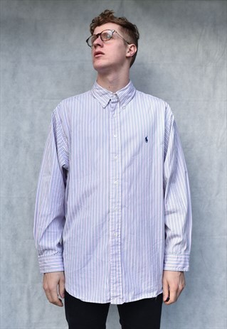 RALPH LAUREN GREY MINI STRIPE SHIRT SIZE XL