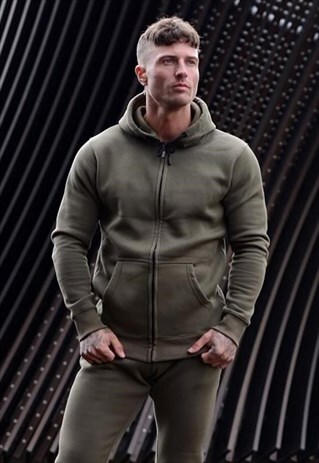 ESSENTIAL BLANK ZIP UP HOODY - KHAKI GREEN