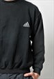 ADIDAS VINTAGE SWEATSHIRT BLACK MEN 90S COZY ATHLETIC JUMPER