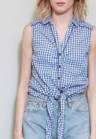 VINTAGE 1990'S PRETTY BLUE GINGHAM CROP TOP