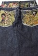 VINTAGE JAPANESE EMBROIDERED DENIM JEANS IN BLACK