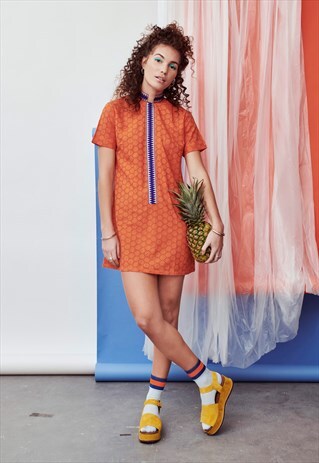 CAPRI ORANGE CROCHET EMBROIDERED COTTON MINI DRESS