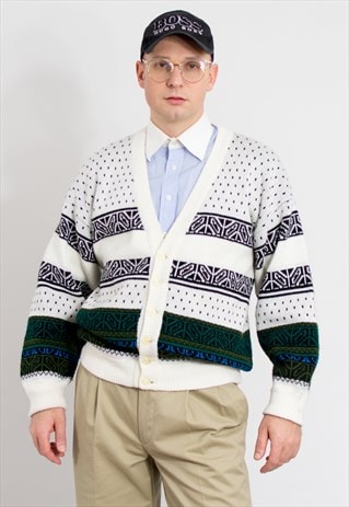 Vintage 80's cardigan in zig zag pattern sweater preppy