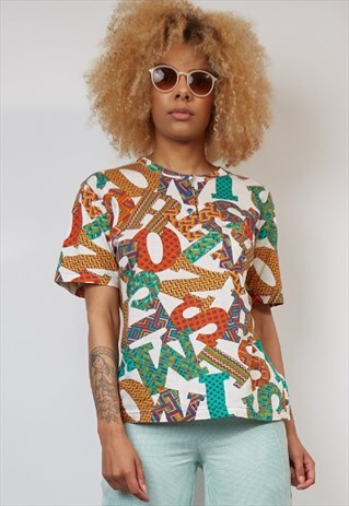 VINTAGE 80'S MISSONI ALPHABET PRINT LOGO T-SHIRT