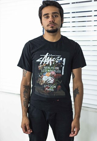 VINTAGE STUSSY T-SHIRT LOGO 90S S 6.1