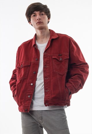 VINTAGE WRANGLER TRUCKER 90S RED DENIM JEANS