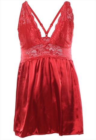 VINTAGE RED SHINY STRAPPY BACK BABYDOLL - M
