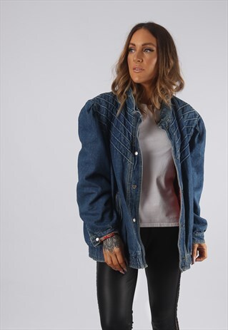 VINTAGE DENIM BOMBER JACKET OVERSIZED UK 20 3XL (JRBX)
