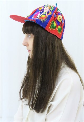 90S VINTAGE RED RAINBOW EMBROIDERED CAP HAT