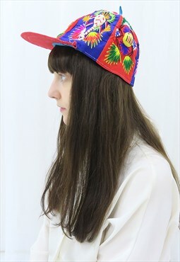 90s Vintage Red Rainbow Embroidered Cap Hat