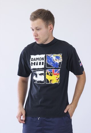 VINTAGE MENS DAMON HILL GO F1 RACING BIG LOGO T-SHIRT