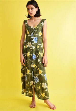 CUTE VINTAGE 90'S RETRO FLORAL PATERN PRINT MAXI DRESS