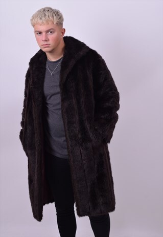 VINTAGE FULL LENGTH BLACK FAUX FUR COAT SIZE MEDIUM LARGE