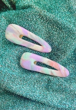 Handmade Twin Alligator Hair Clips in Pastel Marble