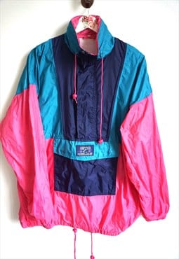 Vintage Windbreaker Raincoat Sports Jacket with Hood Parka