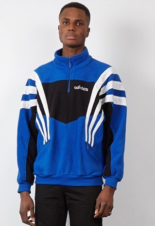 VINTAGE 90'S ADIDAS ROYAL BLUE QUARTER-ZIP FLEECE SWEATSHIRT