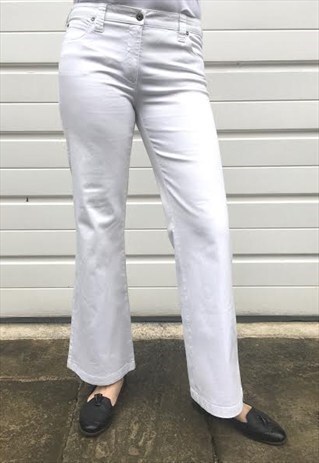 WOMENS VINTAGE 90S WHITE ARMANI TROUSERS COTTON BOOTCUT