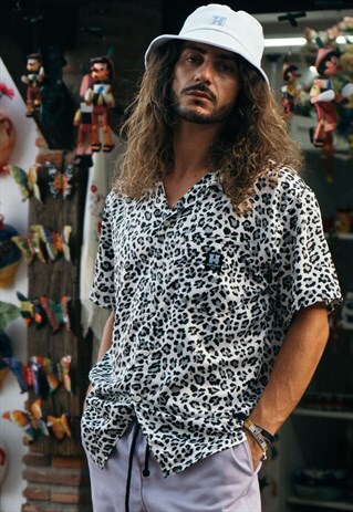 HANDMADE SHORT SLEEVED SHIRT IN BLACK WHITE LEOPARD PRINT
