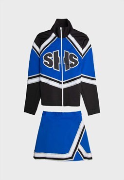 Black/blue Glittery '80s Cheerleading Uniform Set
