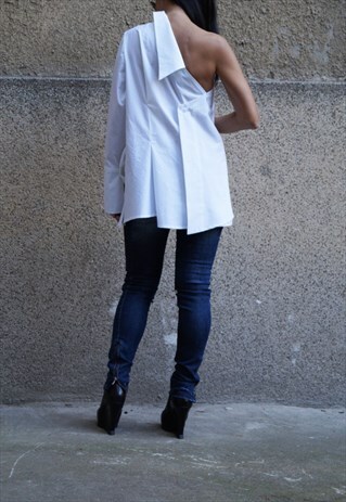 OVERSIZED SHIRT WHITE TOP LOOSE EXTRAVAGANT BLOUSE F1639