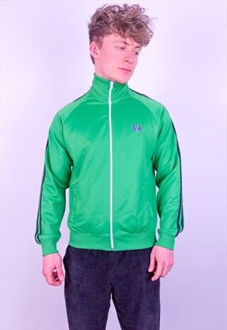 VINTAGE FRED PERRY STRIPED JACKET IN GREEN MEDIUM
