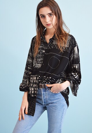 90'S RETRO ABSTRACT PRINT OVERSIZED SHIRT TOP