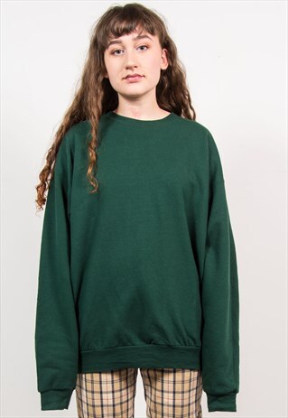 VINTAGE 90'S DARK GREEN OVERSIZED PLAIN SWEATSHIRT