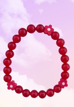 Flower Blooms - Red Chalcedony Beaded Gemstone Gift Bracelet