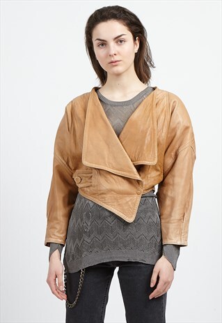 VINTAGE BROWN CROPPED LEATHER JACKET