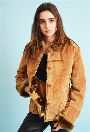 90'S REAL SUEDE & FAUX FUR WARM SHERPA SHEARLING JACKET