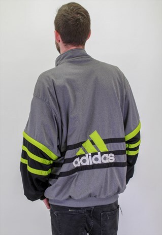 VINTAGE ADIDAS EMBROIDERED LOGO SHELL JACKET IN GREY XL