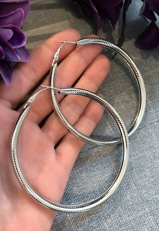 LARGE SILVER COLOURED HOOP EARRINGS