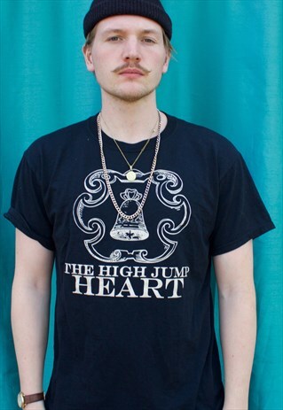 VINTAGE BLACK 'THE HIGH JUMP HEART' T SHIRT.
