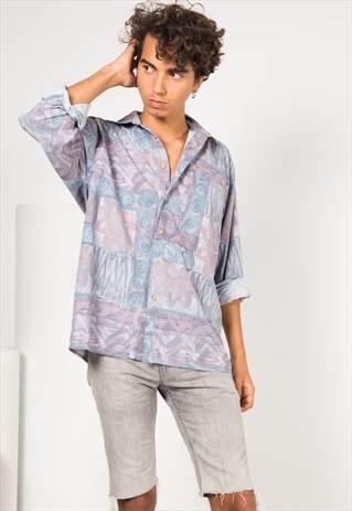 VINTAGE 80S CRAZY PRINT SHIRT / S1556