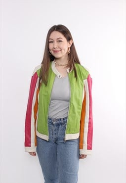 90s multicolor leather jacket, patchwork racing jacket