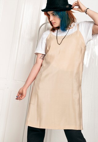 90S VINTAGE SHINY PALE GOLD SLIP DRESS