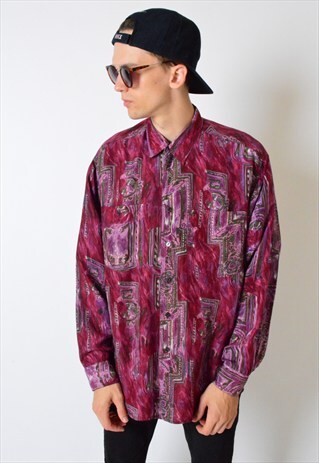 VINTAGE 90S ABSTRACT LONG SLEEVE SILK SHIRT
