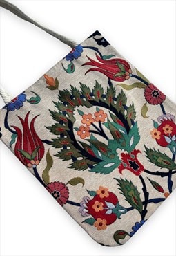 Handcrafted Floral tapestry Tote bag