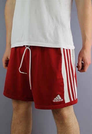 VINTAGE ADIDAS SHORTS IN RED WITH LOGO AND DRAWSTRINGS. SIZE