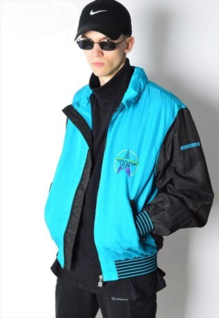VINTAGE 80S BLUE BLACK EMBROIDERED TRACK JACKET