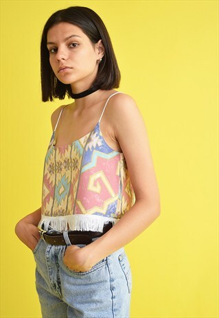 90'S STYLE BOHO FESTIVAL TRIBAL PATTERN PRINT CROP TOP