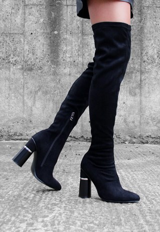 SAMMY BLACK SUEDE KNEE HIGH BOOTS